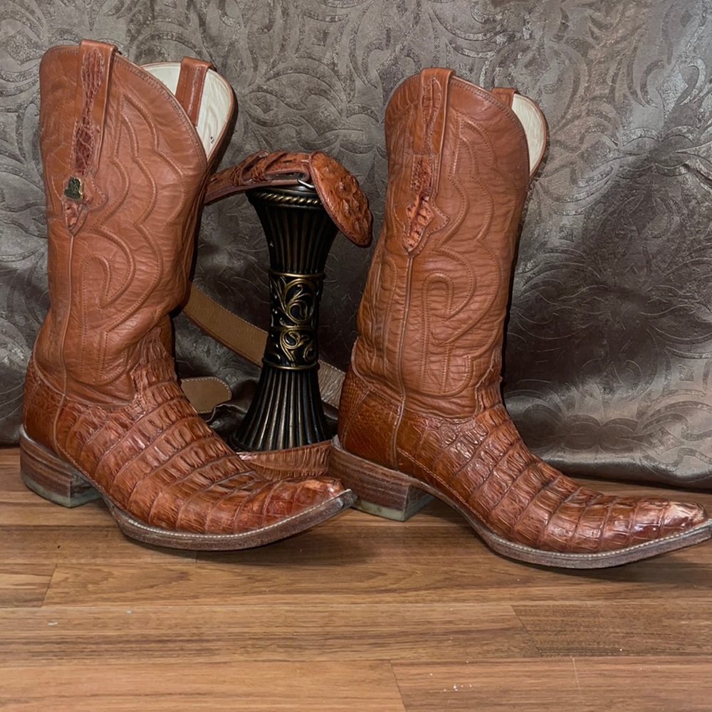 ♠️ El Canelo Collection Pointed Toe Exotic Brown Alligator Boots + Belt ♠️